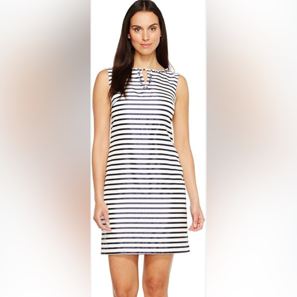 ELLEN TRACY Twill Dress w/ Embellished Neckline